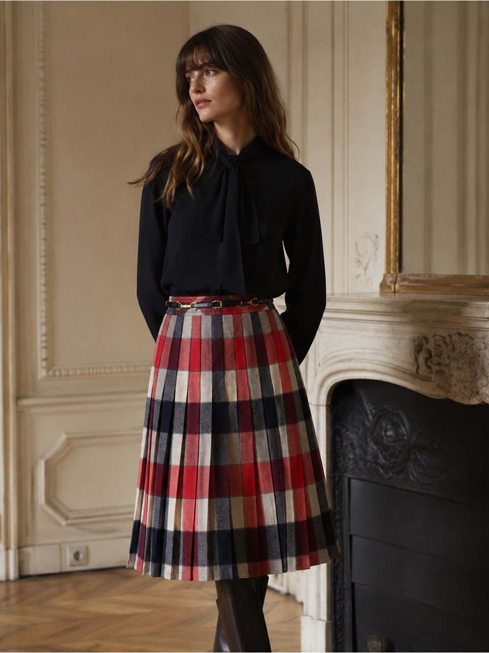 Celine Vintage A-line Pleated Wool Midi-Skirt Size 42 / Size 10 CAN/US - Picture 3 of 16